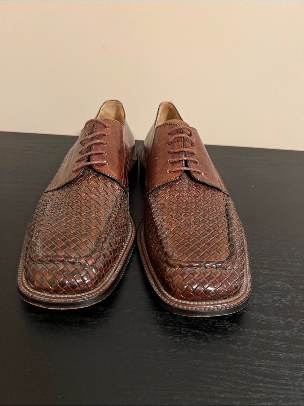 Mercanti Fiorentini Shoes Men Sz 9.5 Woven Leather Oxford Lace Up Made in Italy